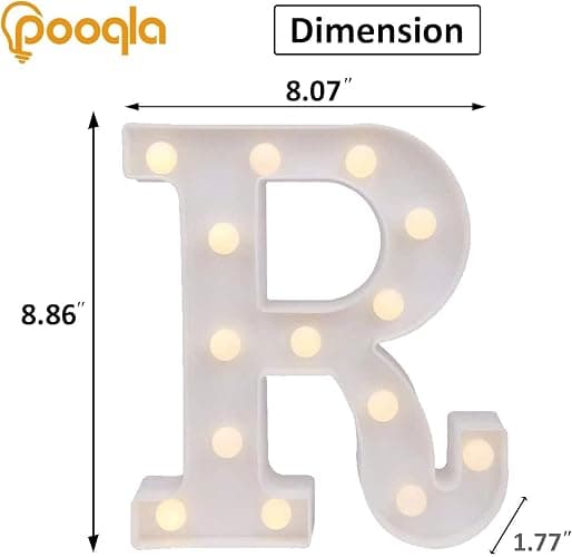 Pooqla LED Marquee Letter Lights, Warm White and Cool White Decorative Lighted Letters, Light Up Alphabet Letters for Boys Girls, Party, Wedding, Bar, Night Light, Birthday Decoration, Letter R thumbnail 2