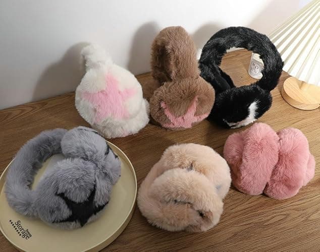 Bagkeak Fuzzy Earmuffs for Women Foldable Trendy Star Pattern Ear Covers Plush Headband Outdoor Windproof Cute Ear Warmers thumbnail 4