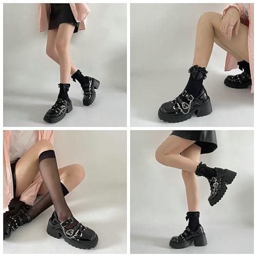 Parisuit Womens Goth Platform Mary Janes Heels Buckle Chain Punk Cosplay Shoes Ankle Strap Chunky Heel Round Toe Pumps thumbnail 7