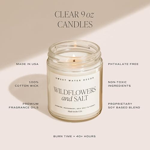 Sweet Water Decor Cashmere and Vanilla Soy Candle - Jasmine, Soft Cashmere, Sandalwood, Vanilla Scented Spring Candle for Home - 9oz Clear Jar with Lid, 40+ Hour Burn Time, Made in The USA thumbnail 4