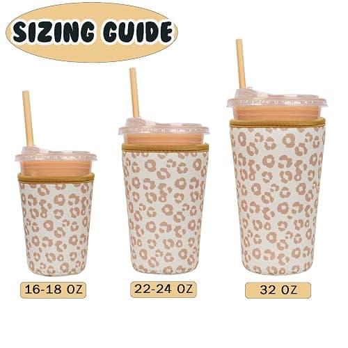 Reusable Insulated Neoprene Iced Coffee Cup Sleeve, Durable Drink Sleeve for Cold Beverages, Beverage Holder for Iced Coffee, Leopard Grace thumbnail 5