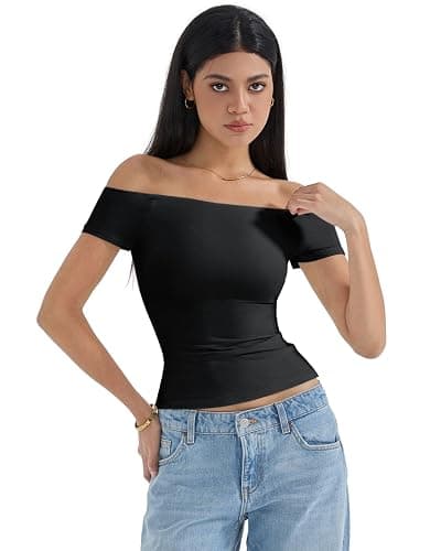 SUUKSESS Women Double Lined Off The Shoulder Tops Fitted Going Out Basic Shirts thumbnail 6
