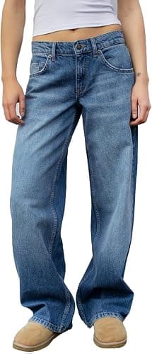 Women's Y2k Low Rise Baggy Jeans Washed Straight Wide Leg Denim Pants Casual Loose Vintage Fit Boyfriend Jean Denim Pants - Image 1