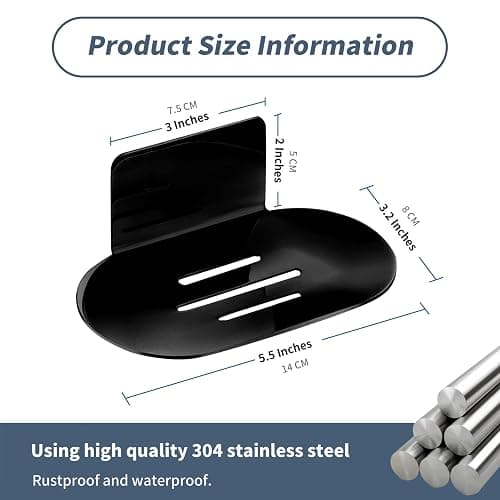 Rise age Soap Holders for Shower, Adhesive Shower Soap Holder, Stainless Steel Black Soap Bar Holder, No Drilled Soap Dishes for Wall, Bathroom, Kitchen Sink (Matte Black 2 Pcs) thumbnail 3