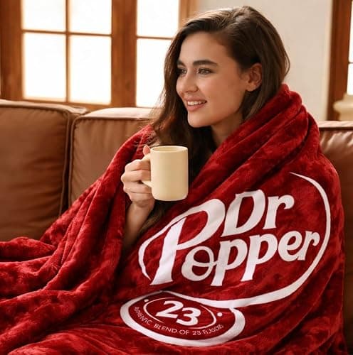 RMKA Dr Pepper Blanket 80x60 – Soft Thermal Flannel Fleece Throw, Soda Can Stuffed Plush Red Blanket for Couch, Bed, Car & Travel – Fun Home Decor Gift for Soda Fans. thumbnail 2