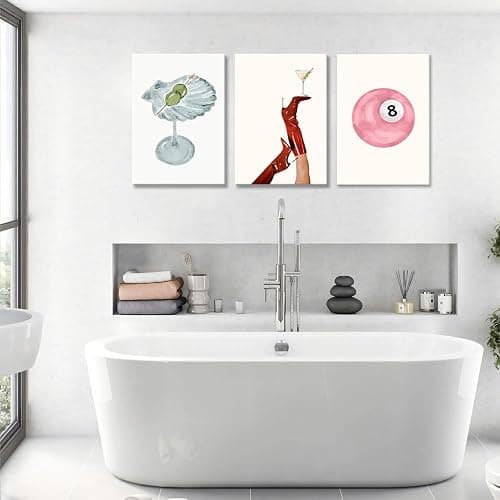 Framed Funky Martini Posters Wall Art Set of 3, Vintage Preppy Aesthetic Canvas Prints, Trendy Pink Number 8 Y2K Girl Room Wall Decor Paintings for Dorm Living Room Dining Room Kitchen 16x24 Inch thumbnail 7