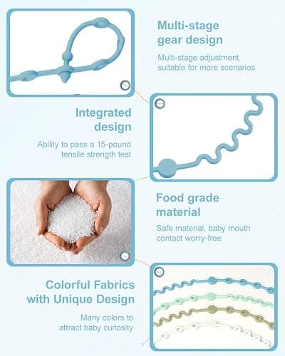 LittleHugs Toy Straps for Baby, Adjustable Toy Holder for Stroller Accessories, Silicone Tether Pacifier Clip, No Throw Travel Essential Leash for High Chair, Car Seat (boy-4 Pack) thumbnail 6