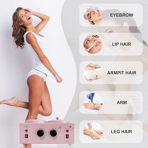 Double Pots Wax Warmer Professional Melted Wax Beads for Hair Removal,Fast Electric Wax Heater with Adjustable Temperature Set for Women (Pink-Double Pots) thumbnail 2