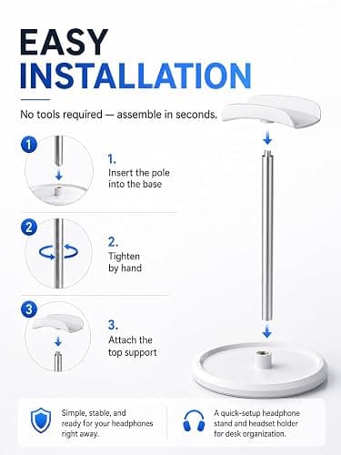 NQQNQQ Headphone Stand【1PACK】 Headphone Holder with Storage Tray Compatible for Max Pro, Beats, Bose and Most Gaming Headphones. 【No Tools Required】 YO-2 (White) thumbnail 3
