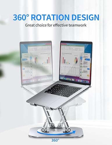 AOEVI Adjustable Computer Stand with 360 Rotating Base, Ergonimic Foldable Laptop Riser for Desk Compatible with MacBook Pro/Air Notebook up to 16 Inches, Silver thumbnail 2