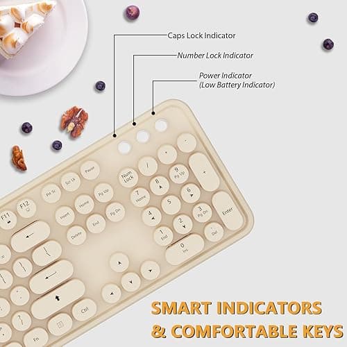 Kootop Wireless Keyboard and Mouse Combo, Cute Colorful 104 Keys Typewriter Retro Round Keycaps Keyboard for PC Laptop,Desktop,Windows, Home and Office Keyboards Coffee - S500 Coffee thumbnail 3