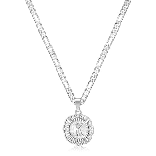 KissYan Initial Necklaces for Women, 14K Gold Plated Round Letter Pendant Capital Monogram Necklace Alphabets from A-Z Figaro Chain Jewelry - Image 1