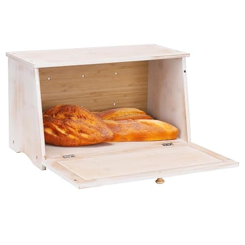 HOMEKOKO Vintage Large Wood Bread Box for Kitchen Counter, Retro Design Single Layer Bamboo Large Capacity Food Storage Bin (White) thumbnail 4