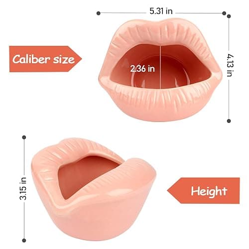 Trycooling Ceramic Red Lips Lipstick Ring Holder Jewelry Tray Rack Decorative Cosmetic Storage Display Holder Desktop Hairpin Storage Organizer Birthday Choice (Pink) thumbnail 3