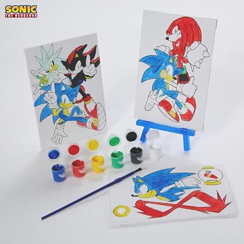 Innovative Designs Sonic The Hedgehog Canvas Paint Set for Kids with 3 Canvases, Acrylic Paint, Paintbrush, & Easel thumbnail 3