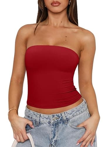 REORIA Women's Strapless Tube Top Double Lined & Non-Slip Y2K Backless Crop Tops for Summer Going Out - Image 1