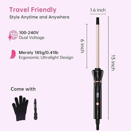 3/8 Inch Small Wand Curling Iron with 9 Temps, 9mm Mini Hair Curler with LCD Display, Fast Heat Up & Anti-Scald Design, Suitable for Short/Long Hair thumbnail 9