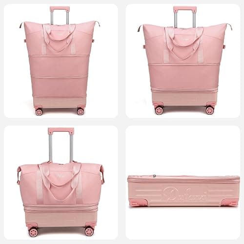 Rolling Duffle Bag with Wheels and Handle, Expandable Foldable Carry On Luggage with Removable Wheels, Personal Item Travel Bag, Lightweight Duffel Tote for Gym Hospital Weekender (Blush Pink) thumbnail 5
