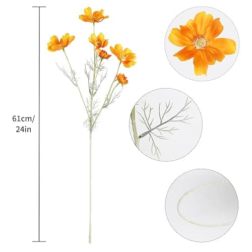 6PCS Cosmos Faux Flowers 24'' Orange Fake Flowers Artificial Daisies Silk Wildflower Stems for Wedding Party Kitchens Home Decoration(Orange) thumbnail 3