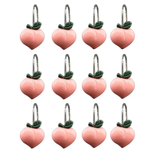 Inshere 12pcs Peach Shower Curtain Hooks,Rustproof Stainless Steels Metal Pink Decorative Shower Curtain Hooks for Bathroom, Cute Fruit Theme Shower Rings Set Bathroom Decor thumbnail 5