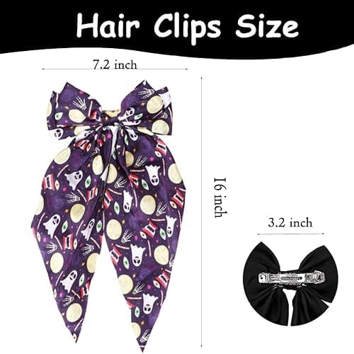 Halloween Silky Satin Hair Bows for Women,Big Ribbon Bow Hair Clips for Girls, Oversized Long Tail Hair Barrettes Cute Hair Accessories (Halloween purple) thumbnail 5