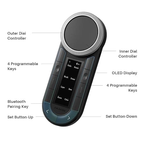 HUION Keydial Remote Bluetooth Programmable Keypad with Dual Dials 60 Customized Keys, OLED Display Macro Keypad Work with PC, Mac, Mobile, One-Hand Shortcut Keyboard for Drawing Tablet, Laptops thumbnail 2