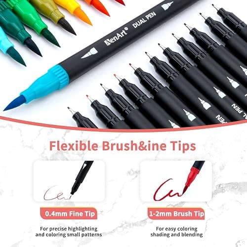 Dual Brush Markers for Adult Coloring Books, 24 Colored Fine Point Marker Pen for Back to School Supplies Bullet Journaling Note Taking Drawing thumbnail 3
