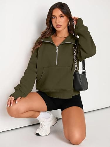 AUTOMET Womens Sweatshirts Half Zip Cropped Pullover Fleece Quarter Zipper Hoodies 2025 Fall Fashion Outfits Clothes thumbnail 5
