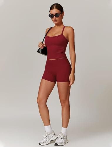 QBGJTD Two Piece Workout Sets For Women Tank Top Matching High Waist Booty Lifting Shorts Gym Yoga Active Wear Outfits thumbnail 5