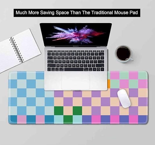 SXCKANG Colorful Checkered Desk Mats, Retro Purple Pink Blue Green Large Desk Pad, Aesthetic Desktop Mat, Writing Mat, Non-Slip Rubber Gaming Mouse Pad for Laptop Computer Office, 31.5 X 11.8 in thumbnail 4