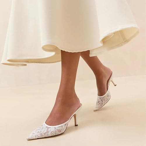 KIFIWUI Mesh Kitten Heels Mules for Women Closed Pointed Toe Slip on Backless Stiletto Slingback Low Heels Dress Pumps Shoes thumbnail 2