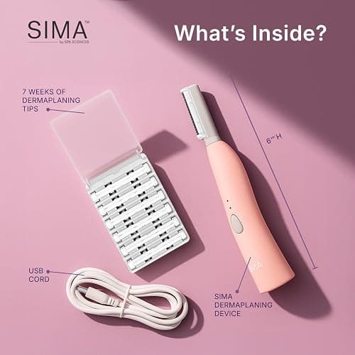 SPA SCIENCES - SIMA Patented Dermaplane Razor for Women Face – Painless 2-in-1 Facial Exfoliation & Peach Fuzz Hair Removal – Anti-Aging – 3 Speeds – Rechargeable – 7 Weeks Treatment thumbnail 4