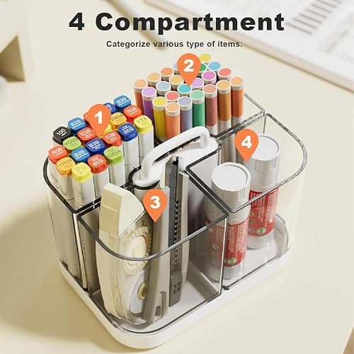 MEAJOIN Small Plastic Portable Caddy with Handle, Stackable Pen Holder 4 Compartments, Clear Pencil Organizer for Art Supplies, Crafts, Colored Pencils, Stationery, Markers thumbnail 4