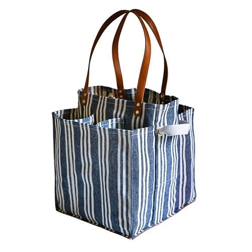 CapaBunga Farmer's Market Tote - 7 Pocket Large Utility Tote with Handles - Heavy Duty Canvas Utility Bag with Vegan Leather Base - Reusable Patterned Grocery Bag - Image 1