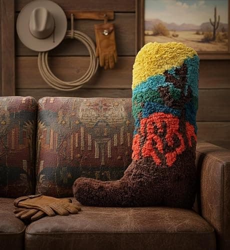 Cowboy Boot Pillow for Western & Farmhouse Decor – 3D Embroidered Velvet Cowboy Throw Pillow with Resilient Fill for Boho & Preppy Room Decor –14x10 Decorative Western Throw Pillows with Cactus Design thumbnail 3