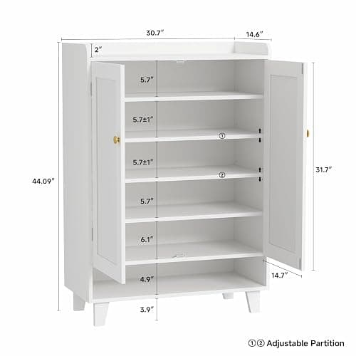Honsiva Flat-Shelf Shoe Cabinet with Doors，6-Tier Shoes Storage Cabinet with Adjustable Shelves，Wooden Shoe Rack Shoes Storage Organizer Cabinets for Entryway, Hallway, Living Room thumbnail 2