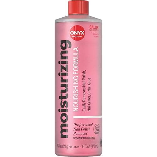 Onyx Professional Nail Polish Remover with 7 inch Nail File, Strawberry Scent, Made in USA, 16 fl oz - Moisturizing Formula, Acetone-based Gel Polish Remover, Enhanced with Vitamin E, Grape Seed Oil - Image 1
