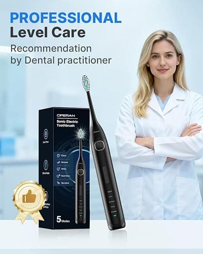 Operan Electric Toothbrush Rechargeable with 6 Brush Heads, Electric Toothbrush for Adults with 5 Modes and IPX7 Waterproof, 40,000 VPM Motor 6 Hours Fast Charge for 100 Days (Black, 1Pack) thumbnail 2