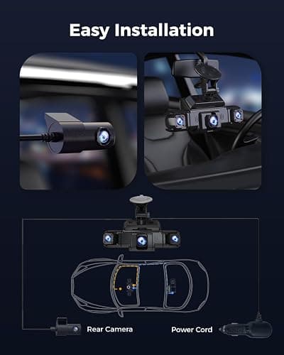 360 View 4 Channel Dash Cam Front and Rear Left Right Inside Camera for Cars, GPS and 5G Band WiFi, Night Vision, 160 Wide Angle, WDR, 24H Parking Mode, Supercapacitor, Included 128GB Card thumbnail 8