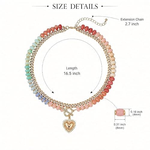 ALFISO Layered Necklaces for Women, Colorful Acrylic Beads & Heart Pendant | Colorful Boho Layered Necklace for Women Who Love Statement Style, for Vacations, Festivals and Casual Outfits thumbnail 6