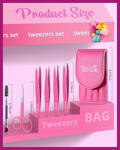 TsMADDTs 6 PCS Eyebrow Tweezers Set, Tweezers for Women Facial Hair with Curved Scissor and Eyebrow Brush for Ingrown Hair thumbnail 7