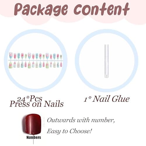 BABALAL Press on Nails Medium Almond Fake Nails Beach Glue on Nails Blue Pink Flower 3D Texture False Acrylic Nails Summer 30Pcs Custom Stiletto Handmade Diy for Women Girls thumbnail 4