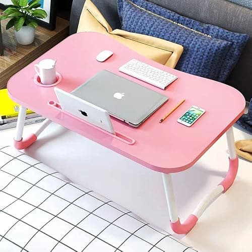 Laptop Desk Foldable Bed Table, Portable Lap Desk Laptop Bed Tray Table with Storage Drawer and Cup Holder, Lap TraysTables Notebook Stand Reading Desks Breakfast Tray for Beds Couch Sofa Floor – Pink thumbnail 5