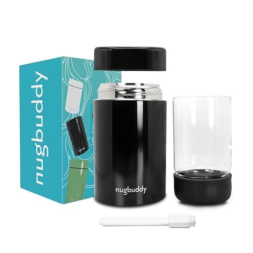 nugbuddy Airtight Storage Container - Vacuum Sealed Insulated w Nested Glass Jar - UV Protection, Temperature Controlled Stainless - Whiteboard Finish w Marker Included - 300 ml (3/4 Oz) - Image 1