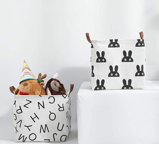 Square Storage Basket Canvas Collapsible Organizer Bins for Book, Nursery, Kid's Toys, Closet & Laundry, Gift Baskets(Letter) - Letter thumbnail 2