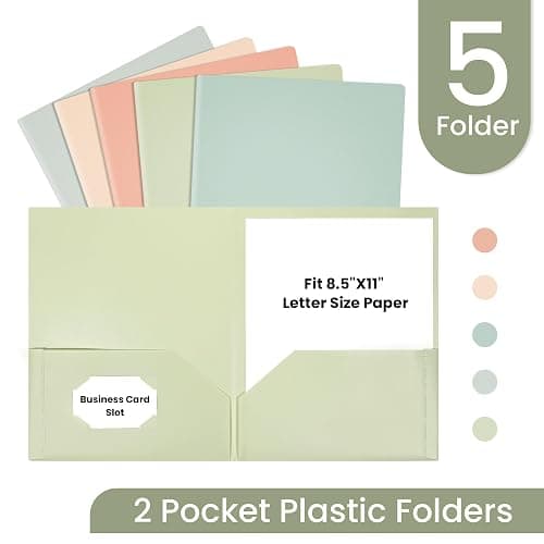 GNL Plastic Folders with Pockets, Pack of 5, Muted Pastel Colors, Heavy Duty 2 Pocket File Folders Letter Size, Pocket Folders for School, Home, and Office thumbnail 4