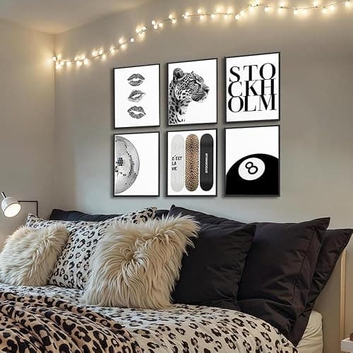 6PCS Black White Canvas Wall Art Disco Ball Poster Trendy Cheetah Lucky 8 Ball Picture Funky Leopard Print Wall Decor Artwork for Living Room Bedroom Aesthetic Painting 8x10in Unframed thumbnail 5