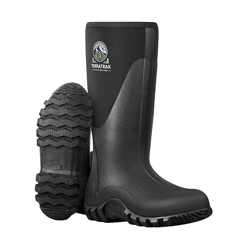 TerraTrax Men's Waterproof Rubber Muck Boots - Insulated Mid-Calf Rain & Mud Boots, Anti-Slip Neoprene Work Footwear for Farming & Yard Chores - Image 1