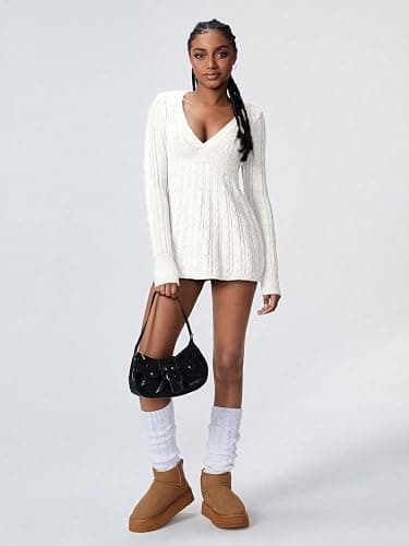 SKAYS Women's 2025 Fitted V Neck Cable Knit Fall Sweater Cozy Pullover Long Sleeve Thick Winter Tunic Shirt Top thumbnail 5
