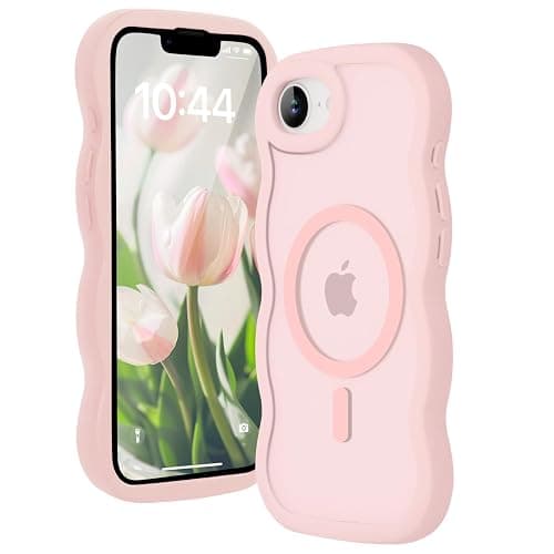 Amzfield Magnetic for iPhone 16e for iPhone 17e Case, Compatible with Magsafe Wavy Frame Cute Design Translucent Matte Hard Back Silicone Phone Case for iPhone 16 e for iPhone 17 e Women Girls, Pink - Image 1